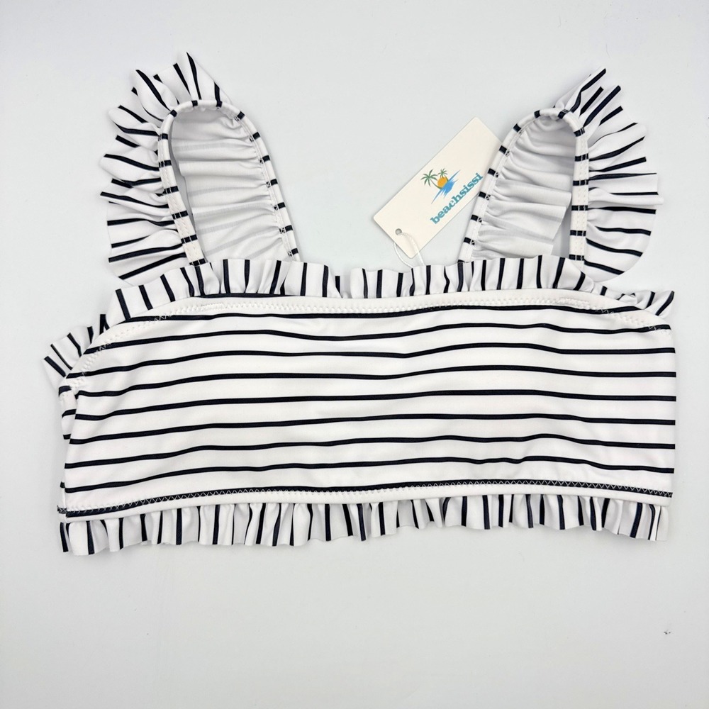 beachsissi‎ Striped Bikini Top Sz L Wrap Ruffled Straps Removable Cups New W/Tag